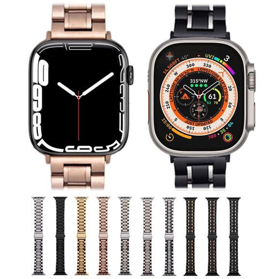 For Apple Watch Series 4 44mm Five-Beads Stainless Steel Watch Band(Silver Rose Gold)
