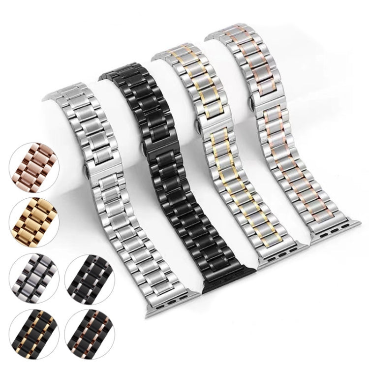 For Apple Watch Series 7 41mm Five-Beads Stainless Steel Watch Band(Silver Black)