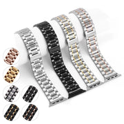 For Apple Watch Series 9 41mm Five-Beads Stainless Steel Watch Band(Black Silver)