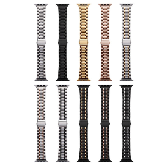 For Apple Watch SE 2022 44mm Five-Beads Stainless Steel Watch Band(Rose Gold)