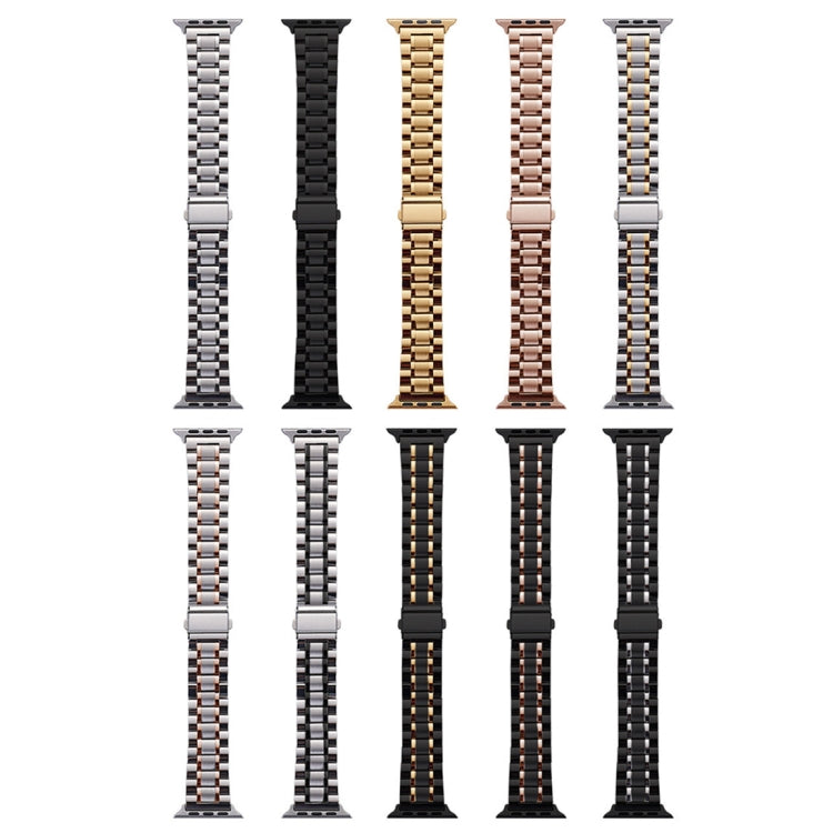 For Apple Watch Series 2 42mm Five-Beads Stainless Steel Watch Band(Black Silver)