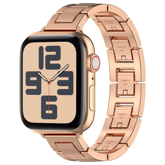 For Apple Watch SE 2023 40mm H Slim Stainless Steel Watch Band(Rose Gold)