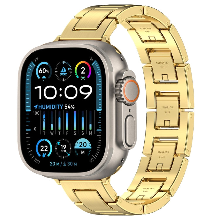 For Apple Watch Ultra 2 49mm H Slim Stainless Steel Watch Band(Gold) - Watch Bands by PMC TechLife | Online Shopping South Africa | PMC TechLife