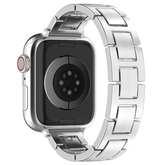 For Apple Watch Series 9 41mm H Slim Stainless Steel Watch Band(Silver)