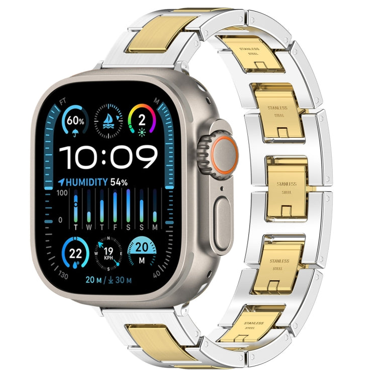 For Apple Watch Ultra 49mm H Slim Stainless Steel Watch Band(Silver Gold) - Watch Bands by PMC TechLife | Online Shopping South Africa | PMC TechLife