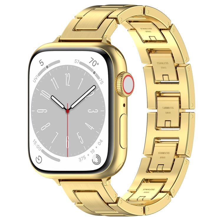 For Apple Watch Series 8 41mm H Slim Stainless Steel Watch Band(Gold) - Watch Bands by PMC TechLife | Online Shopping South Africa | PMC TechLife