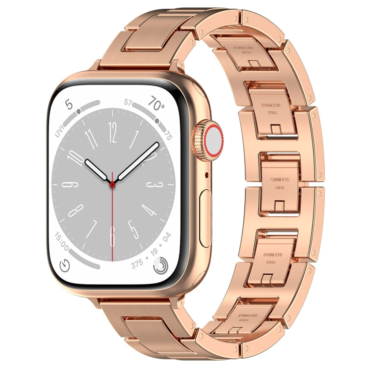 For Apple Watch Series 8 41mm H Slim Stainless Steel Watch Band(Rose Gold) - Watch Bands by PMC TechLife | Online Shopping South Africa | PMC TechLife