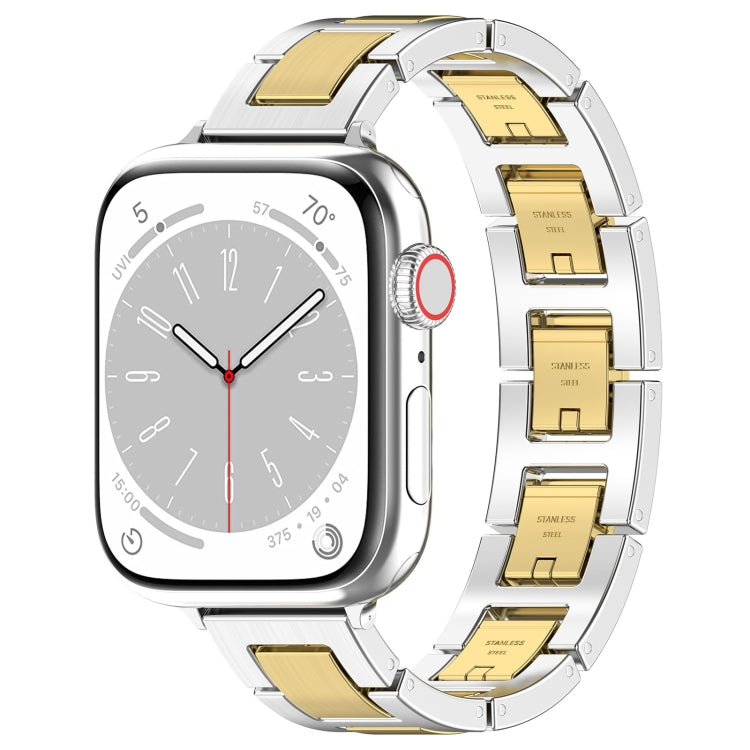 For Apple Watch Series 8 41mm H Slim Stainless Steel Watch Band(Silver Gold) - Watch Bands by PMC TechLife | Online Shopping South Africa | PMC TechLife
