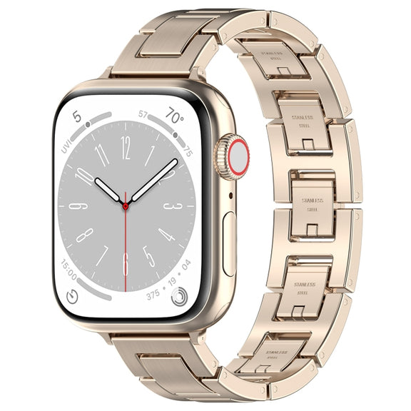 For Apple Watch Series 8 45mm H Slim Stainless Steel Watch Band(Starlight)