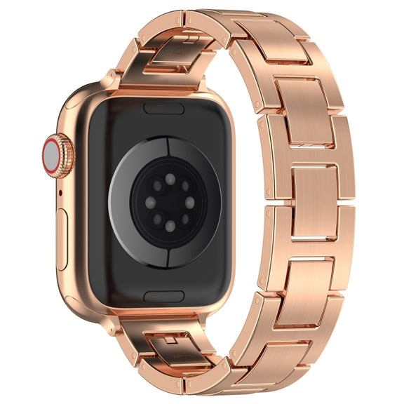 For Apple Watch SE 2022 44mm H Slim Stainless Steel Watch Band(Rose Gold)