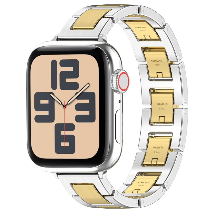 For Apple Watch SE 2022 44mm H Slim Stainless Steel Watch Band(Silver Gold) - Watch Bands by PMC TechLife | Online Shopping South Africa | PMC TechLife