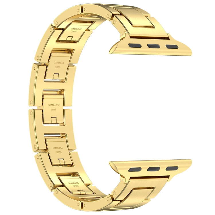 For Apple Watch SE 44mm H Slim Stainless Steel Watch Band(Gold)