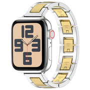 For Apple Watch SE 44mm H Slim Stainless Steel Watch Band(Silver Gold)