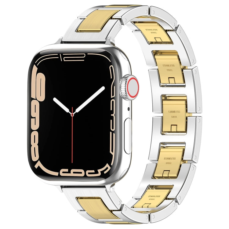 For Apple Watch 42mm H Slim Stainless Steel Watch Band(Silver Gold) - Watch Bands by PMC TechLife | Online Shopping South Africa | PMC TechLife
