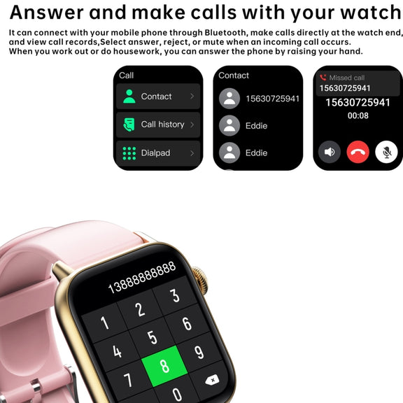 QS08 PRO 1.83 inch BT5.2 Smart Sport Watch, Support Sleep / Heart Rate / Blood Oxygen / Temperature / Blood Pressure Health Monitor(Gold+Pink)