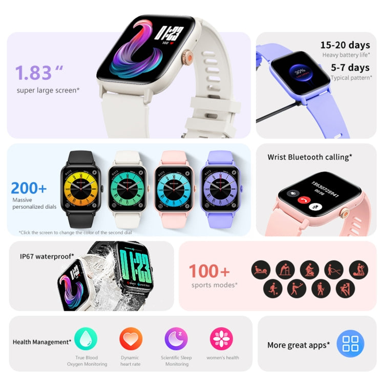 QS13 1.83 inch BT5.2 Smart Sport Watch, Support Bluetooth Call / Sleep / Blood Sugar / Blood Oxygen / Heart Rate / Blood Pressure Health Monitor(White)