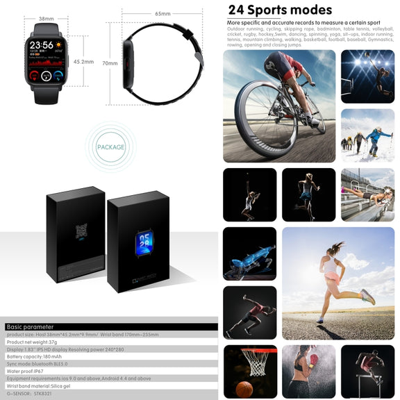 QS16 Pro 1.83 inch BT5.0 Smart Sport Watch, Support Bluetooth Call / Sleep / Blood Oxygen / Temperature / Heart Rate / Blood Pressure Health Monitor(Grey)