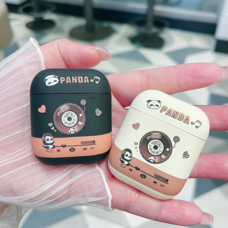For AirPods Pro Panda Records Pattern Earbuds Box Frosted TPU Case(Black)