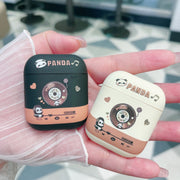 For AirPods 3 Panda Records Pattern Earbuds Box Frosted TPU Case(Black)