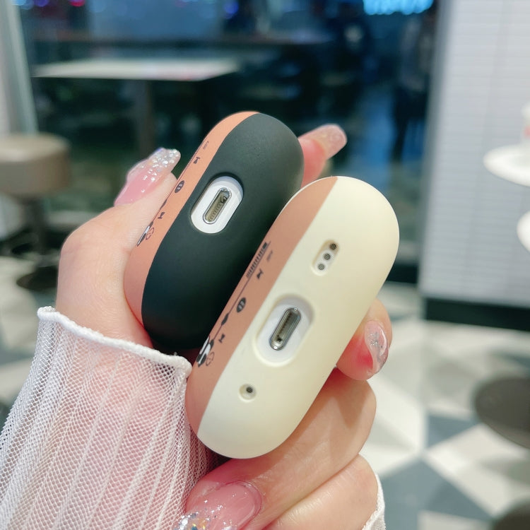 For AirPods Pro 2 Panda Records Pattern Earbuds Box Frosted TPU Case(Black)
