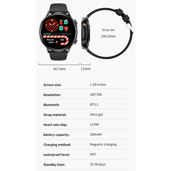 QS40 1.39 inch BT5.2 Smart Sport Watch, Support Bluetooth Call / Sleep / Blood Oxygen / Temperature / Heart Rate / Blood Pressure Health Monitor(Grey)