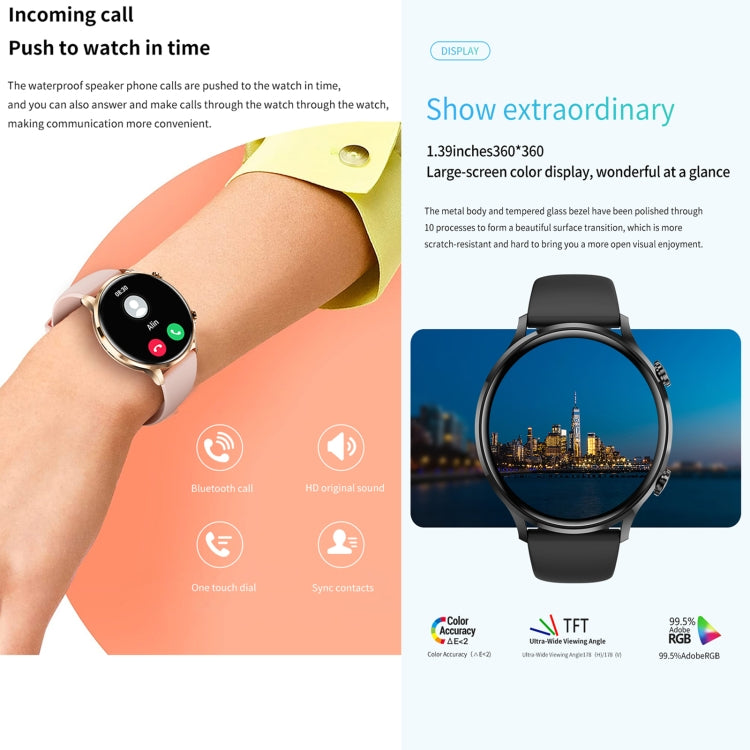 QS40 1.39 inch BT5.2 Smart Sport Watch, Support Bluetooth Call / Sleep / Blood Oxygen / Temperature / Heart Rate / Blood Pressure Health Monitor(Black)