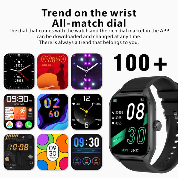 Qx5 1.96 inch BT5.2 Smart Sport Watch, Support Bluetooth Call / Sleep / Blood Oxygen / Temperature / Heart Rate / Blood Pressure Health Monitor(Black)