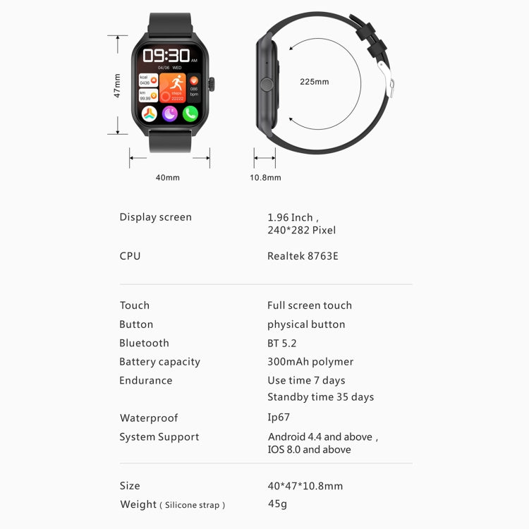 Qx5 1.96 inch BT5.2 Smart Sport Watch, Support Bluetooth Call / Sleep / Blood Oxygen / Temperature / Heart Rate / Blood Pressure Health Monitor(Pink)