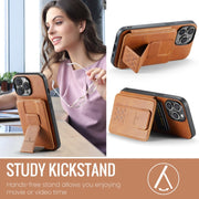 For iPhone 15 Pro Max Fierre Shann Oil Wax Cow Leather Card Holder Back Phone Case(Brown)