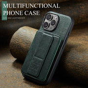 For iPhone 16 Pro Max Fierre Shann Oil Wax Cow Leather Card Holder Back Phone Case(Green)