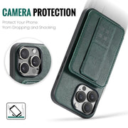 For iPhone 16 Pro Max Fierre Shann Oil Wax Cow Leather Card Holder Back Phone Case(Green)