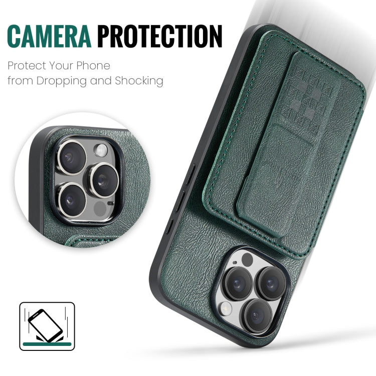 For iPhone 16 Pro Max Fierre Shann Oil Wax Cow Leather Card Holder Back Phone Case(Green)