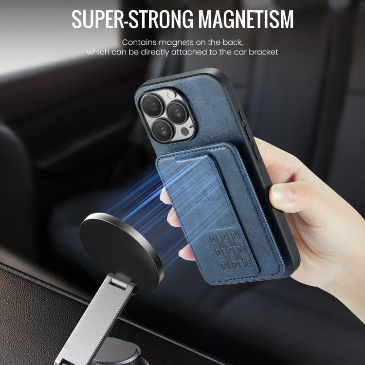 For iPhone 16 Pro Max Fierre Shann Oil Wax Cow Leather Card Holder Back Phone Case(Blue)