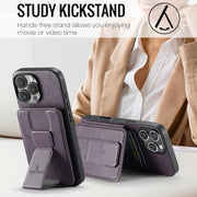 For iPhone 16 Pro Max Fierre Shann Oil Wax Cow Leather Card Holder Back Phone Case(Purple)