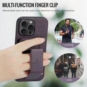 For iPhone 16 Pro Max Fierre Shann Oil Wax Cow Leather Card Holder Back Phone Case(Purple)