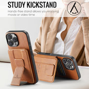 For iPhone 16 Pro Max Fierre Shann Oil Wax Cow Leather Card Holder Back Phone Case(Brown)