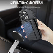 For iPhone 16 Pro Fierre Shann Oil Wax Cow Leather Card Holder Back Phone Case(Black)
