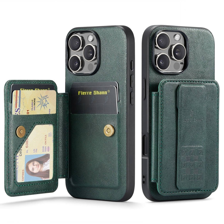 For iPhone 16 Pro Fierre Shann Oil Wax Cow Leather Card Holder Back Phone Case(Green) - free shipping - PMC Jewellery - Order now!