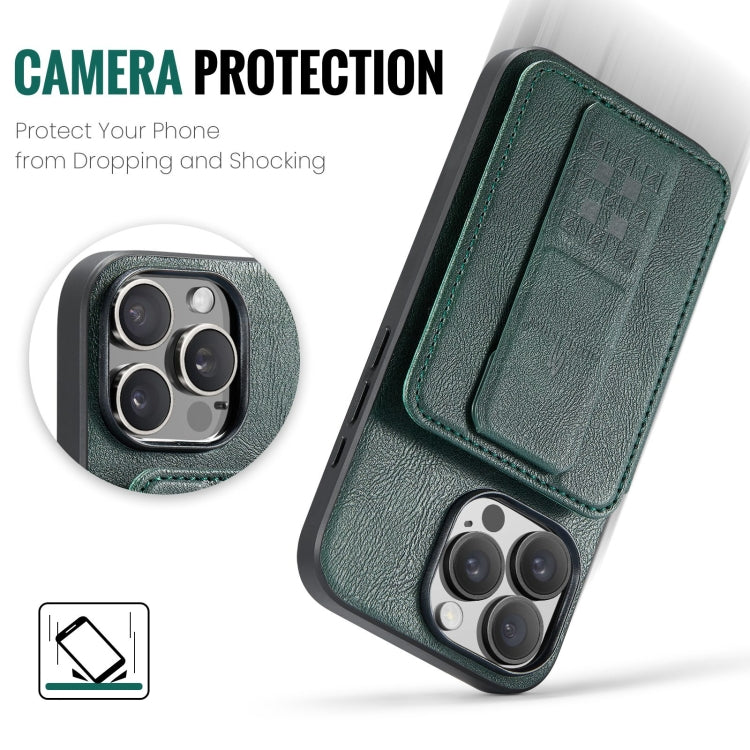 For iPhone 16 Pro Fierre Shann Oil Wax Cow Leather Card Holder Back Phone Case(Green)
