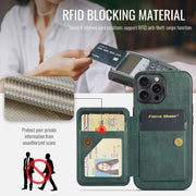 For iPhone 16 Pro Fierre Shann Oil Wax Cow Leather Card Holder Back Phone Case(Green)