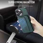 For iPhone 16 Pro Fierre Shann Oil Wax Cow Leather Card Holder Back Phone Case(Green)