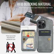For iPhone 16 Pro Fierre Shann Oil Wax Cow Leather Card Holder Back Phone Case(Grey)