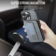 For iPhone 16 Pro Fierre Shann Oil Wax Cow Leather Card Holder Back Phone Case(Grey)