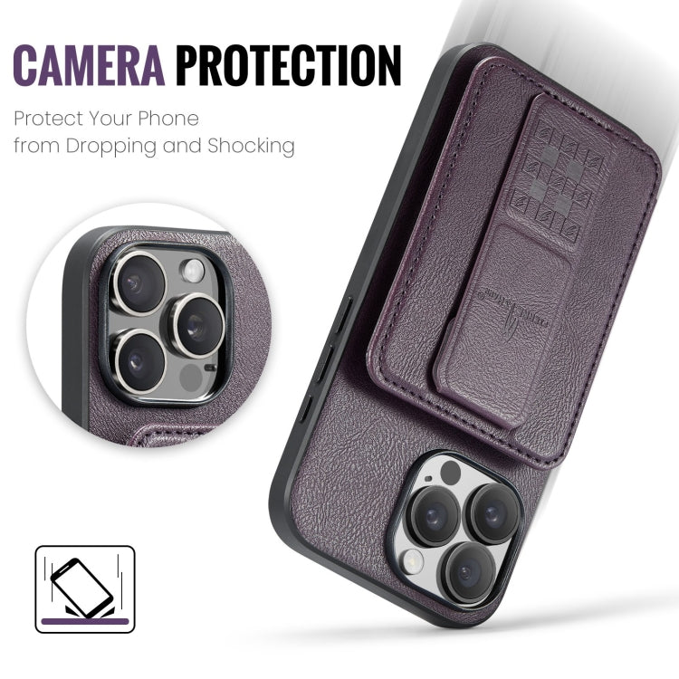 For iPhone 16 Pro Fierre Shann Oil Wax Cow Leather Card Holder Back Phone Case(Purple)
