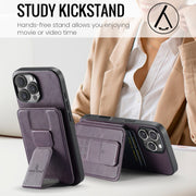 For iPhone 16 Pro Fierre Shann Oil Wax Cow Leather Card Holder Back Phone Case(Purple)