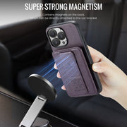 For iPhone 16 Pro Fierre Shann Oil Wax Cow Leather Card Holder Back Phone Case(Purple)