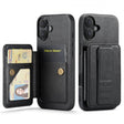 For iPhone 16 Plus Fierre Shann Oil Wax Cow Leather Card Holder Back Phone Case(Black) - iPhone 16 Plus Cases by FIERRE SHANN | Online Shopping South Africa | PMC TechLife | Buy Now Pay Later Mobicred