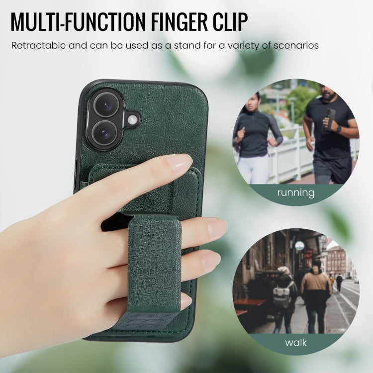 For iPhone 16 Plus Fierre Shann Oil Wax Cow Leather Card Holder Back Phone Case(Green) - free shipping - PMC Jewellery - Order now!