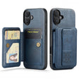For iPhone 16 Plus Fierre Shann Oil Wax Cow Leather Card Holder Back Phone Case(Blue) - free shipping - PMC TechLife - Order now!