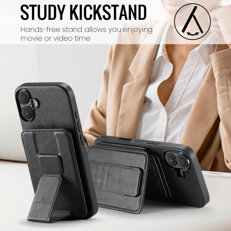 For iPhone 16 Fierre Shann Oil Wax Cow Leather Card Holder Back Phone Case(Black) - free shipping - PMC Jewellery - Order now!